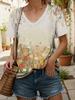Summer Ladies T-Sleeve Short-Sleeved Gradient Floral Pattern Printing Fashion Casual V-Neck Woman Clothing