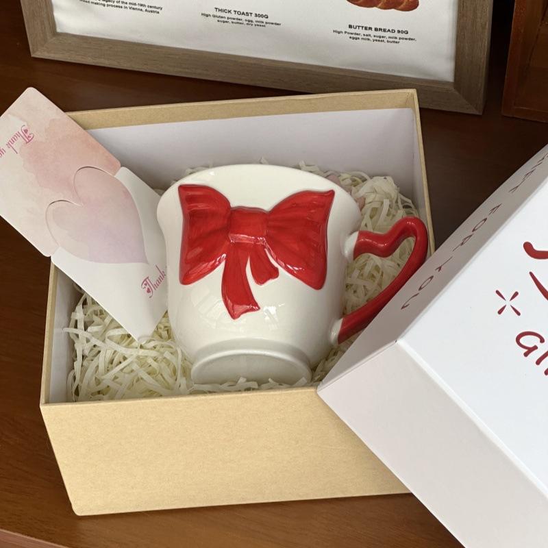 High-value bow ceramic mug for girls' birthday gift, couple drinking cup, girlfriend souvenir gift box