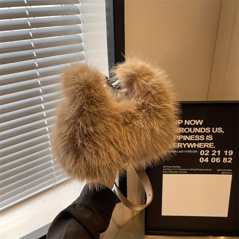 Y2K Plush Handbag For Women, Soft Faux Fur Crossbody Bag, Fashion Plush Clutch Purse For Autumn And Winter