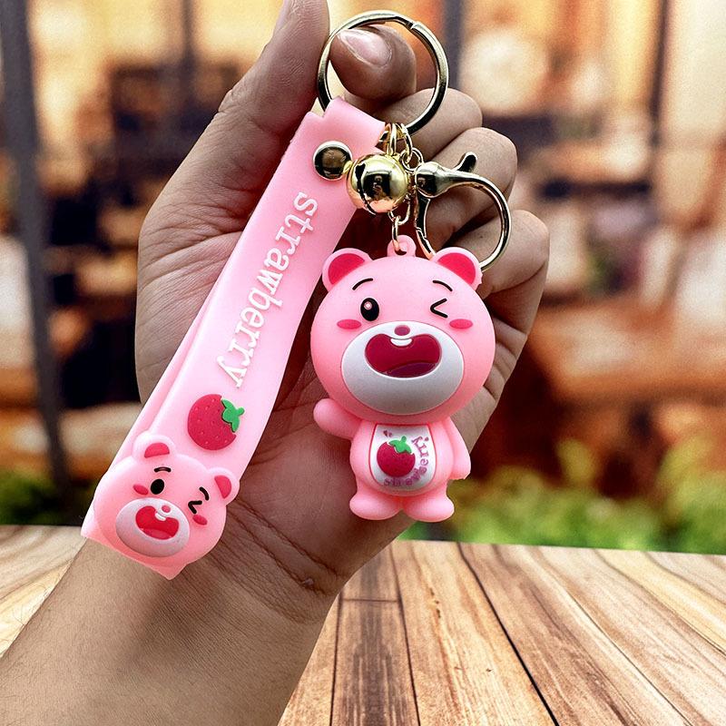 Creative Strawberry Bear Keychain Doll Exquisite Fashion Bag Car Key Chain Pendant Couple Cartoon Jewelry