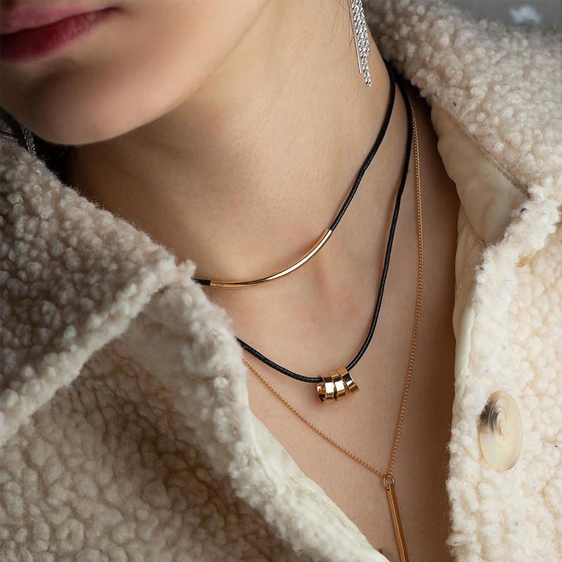 Modern Geometric Alloy Necklace For Women With Multilayer Design For Fall Winter Fashion