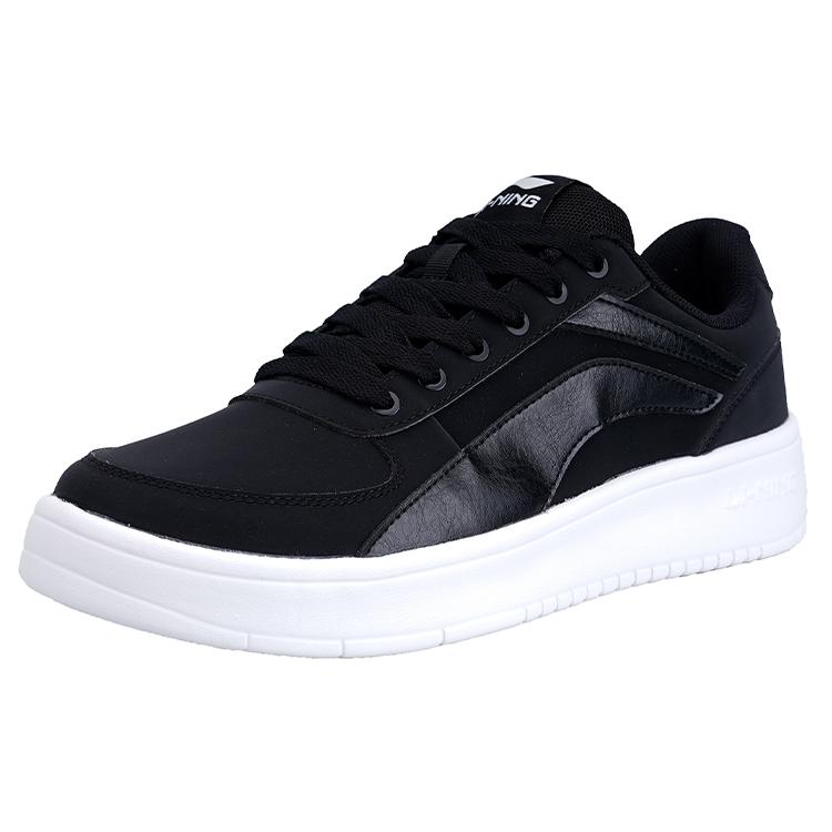 Li Ning Synthetic Leather Slip Resistant Abrasion Resistant Low Top Skateboard Shoes Men's Black White AGCP335-8