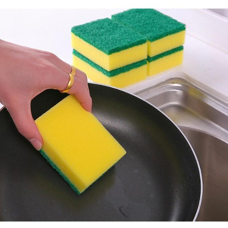 Double-Sided High-Density Dishwashing Sponge with Scouring Pad and Cleaning Brush