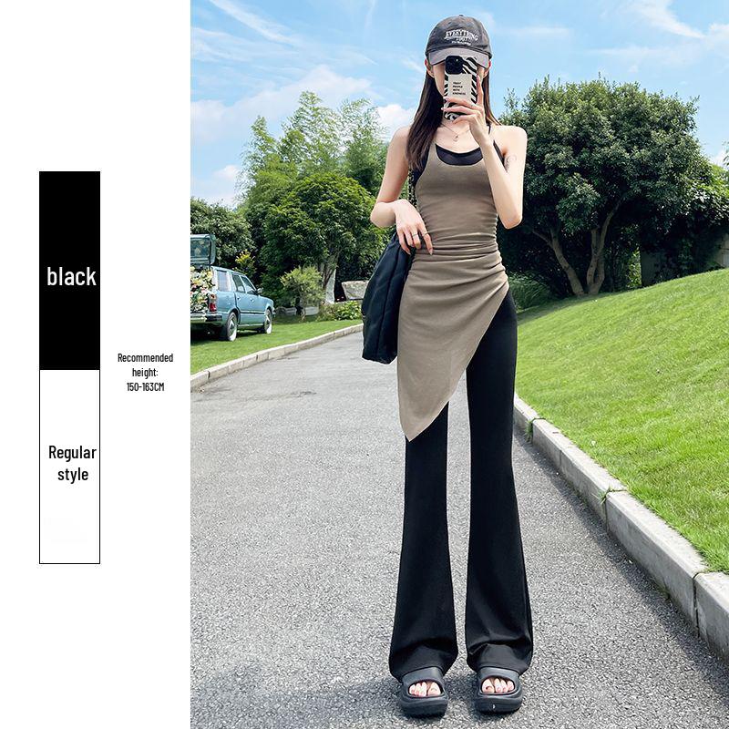 

Ice Silk Women s High-Waisted Shark Flare Yoga Pants - Black, Summer Slimming & Butt-Lifting Fitness Wear M 40-53kg