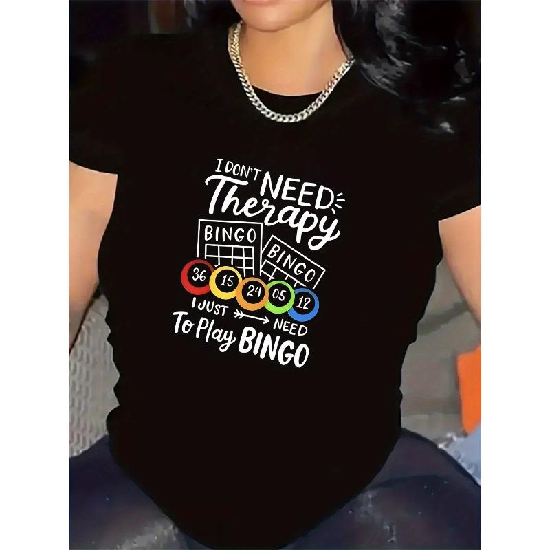 European Sizes Women'S Funny Bingo Night T-Shirt - "I Don't Need Therapy, Just Bingo" Graphic Tee with Bingo Cards Design