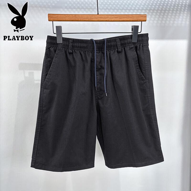 PLAYBOY Men s Summer Solid Cotton Casual Shorts L чёрный