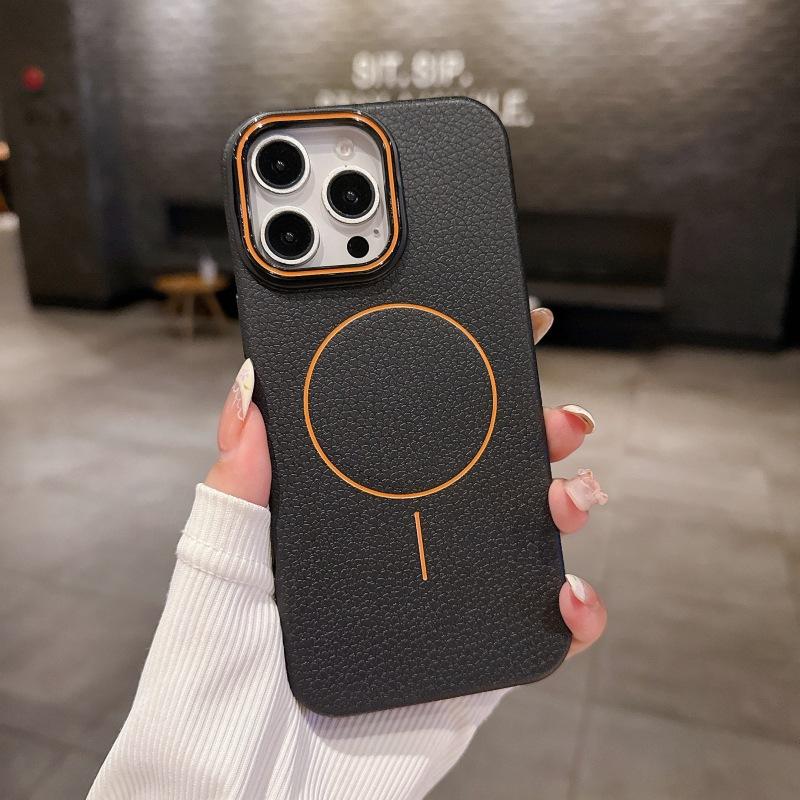 

Leather Grain Anti-slip Phone Case for IPhone16e Magnetic Protective Case 15plus for Apple Case 14promax For iPhone11