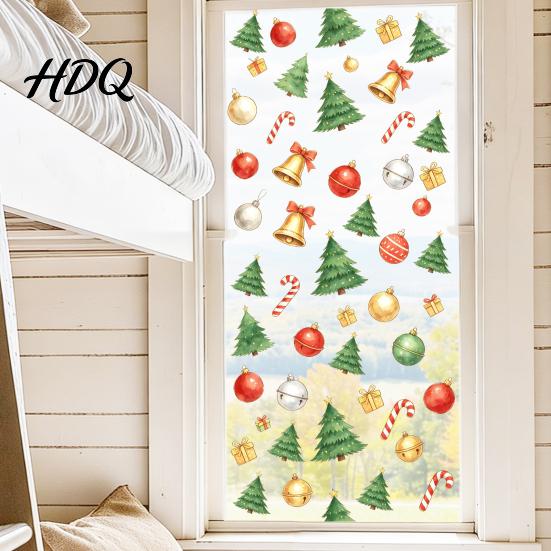 Window Decoration Decal Christmas Static Cling Xmas Tree Snowman Santa Hat Bell Reusable Cling Glass Sticker Removable for Holiday Party Sticker