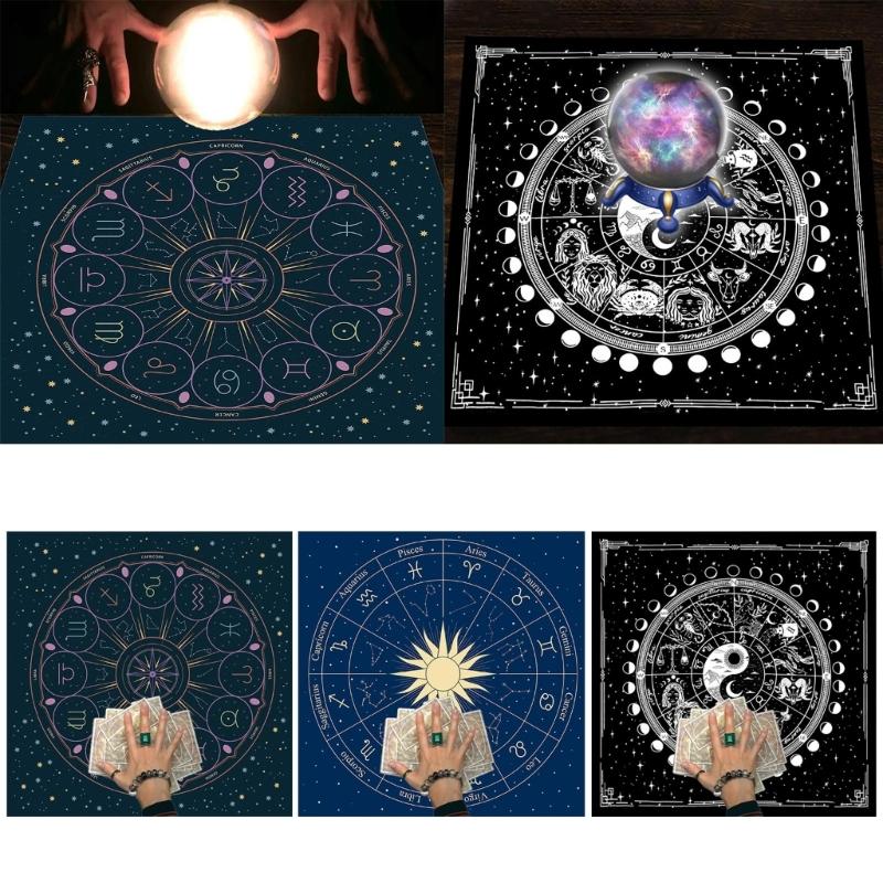 12 Constellations Astrologys Tablecloth Altars Cloth Square Divinations Cards Table Cloth Witchcrafts Deck Cloth Endurin