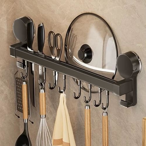 

Kitchen Tool Hooks, Kitchen Rack with Suction Cups, Wall-Mounted Kitchen Hooks, Kitchen Storage, Lightweight, No Drilling Required, Storage for Cookwa