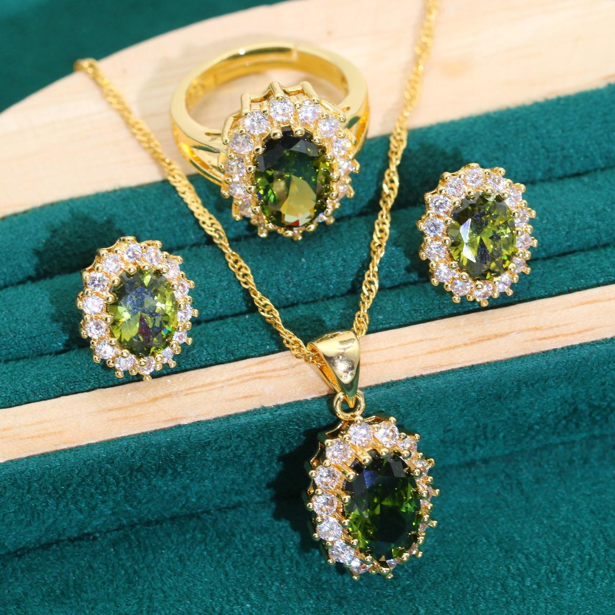 

Европейская и североамериканская мода классика ожерелье серьги браслет кольцо комплект оливковый циркон 10 yards