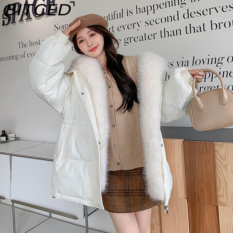 BITCED Detachable Oversized Fur Collar Down Jacket for Women Winter Thickened Waist-Defining Fur-Trimmed Parka