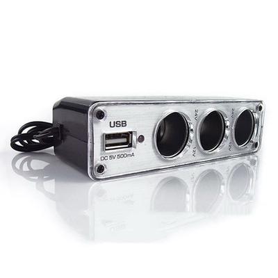 Araç Çakmak Çoklu Soket 3 Yollu + Usb Bağlantı Noktası Şarj Adaptörü Dc 12V Esprili