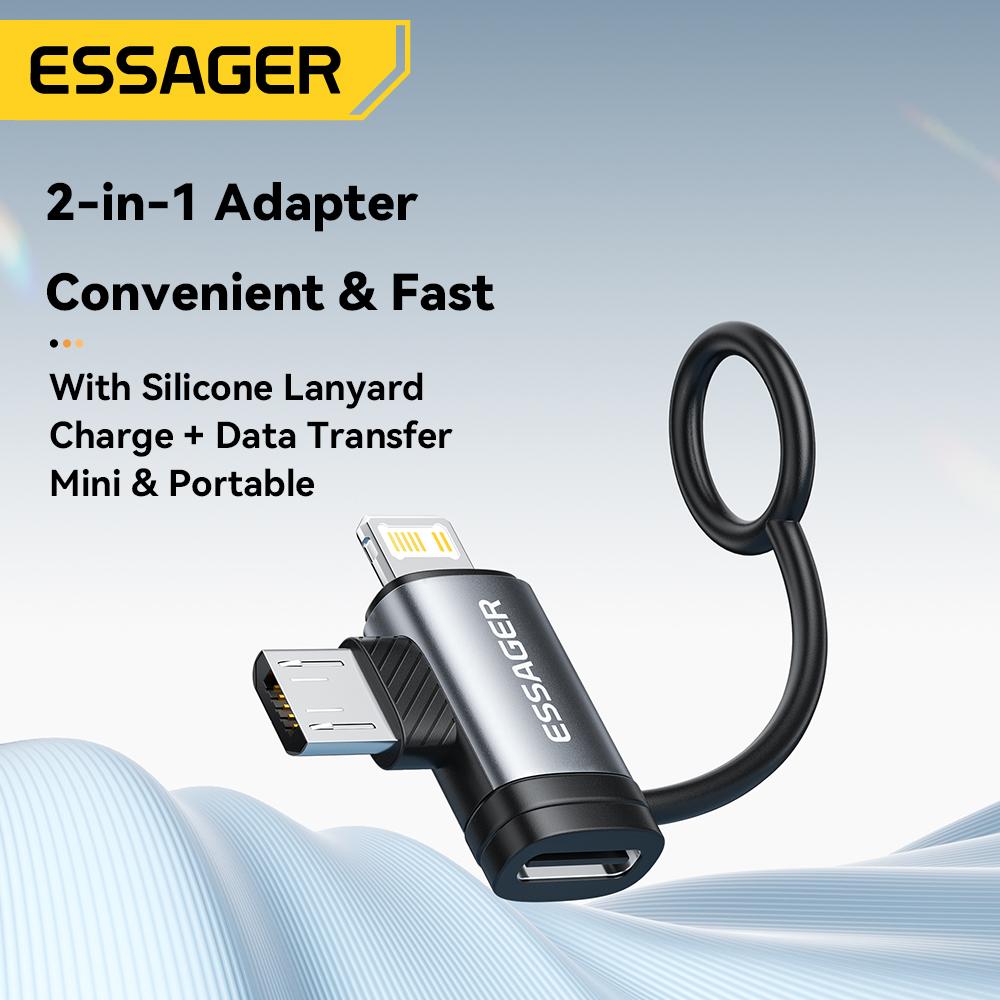 Essager 2-in-1 Lightning/Micro USB Adapter Fast Charging USB Type C Female Connector for iPhone 17 16 15 14 13pro iPad Converter