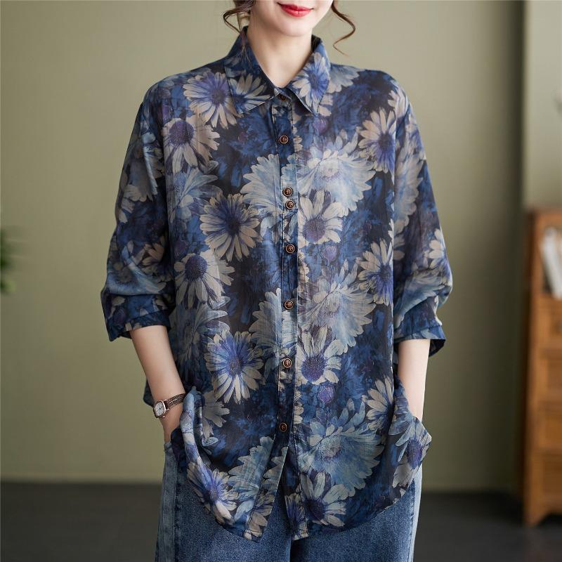 Women Casual Loose Long Sleeve Printed Fashion Shirt Slimming Daily Base Top