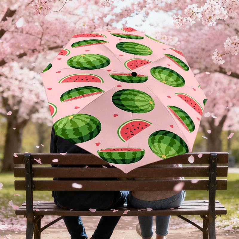 1PC Watermelon Heart Automatic Open/Close Umbrella Compact Folding Umbrella with 8-Rib Shaft Lightweight Esign, Highquality Fabric1200A