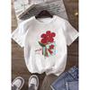 Vibrant Red Floral Arabic Script Printed Women's Casual Short Sleeve Round Neck T-Shirt Regular Fit Top Clothing