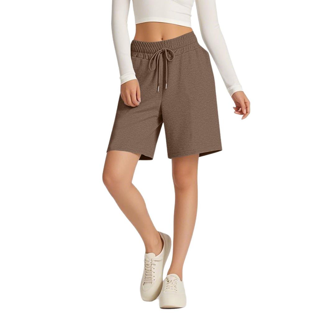 Spring and Summer Loose Elastic Waist Fashionable Solid Color Casual Five Quarter Pants Women's Shorts