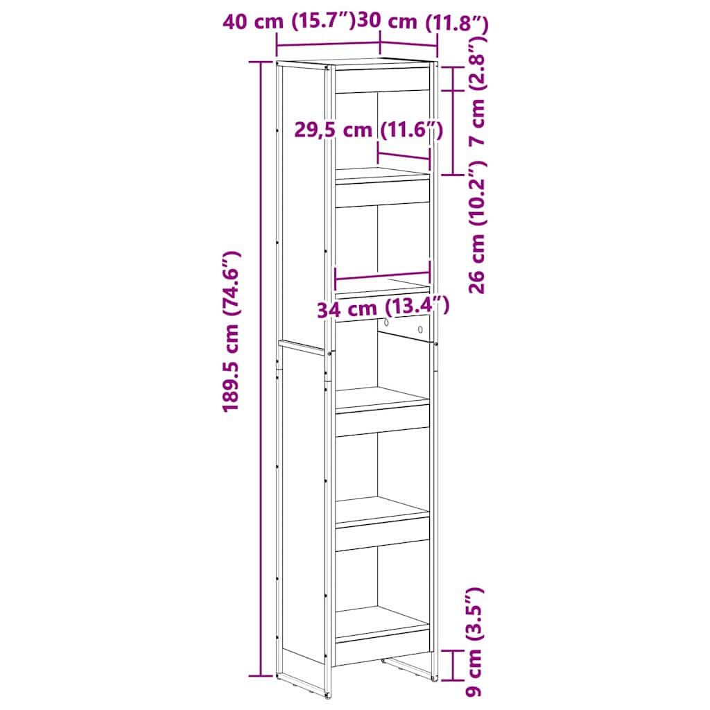 Bookshelf Black Oak Effect 40 X 30 X 189.5 Cm