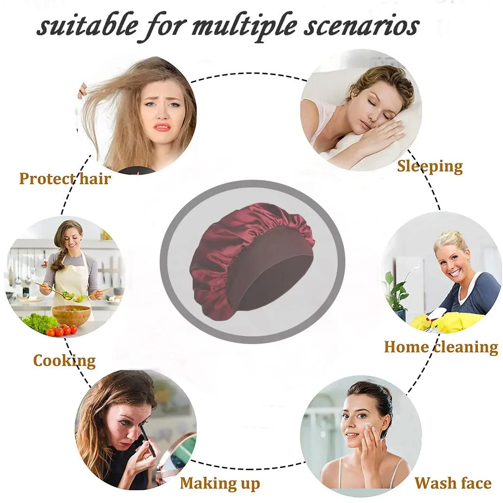 High Elastic Satin Solid Sleeping Hat Hair Care Bonnet Nightcap Multi-color Reusable Women Home Sleeping Cap Accessories