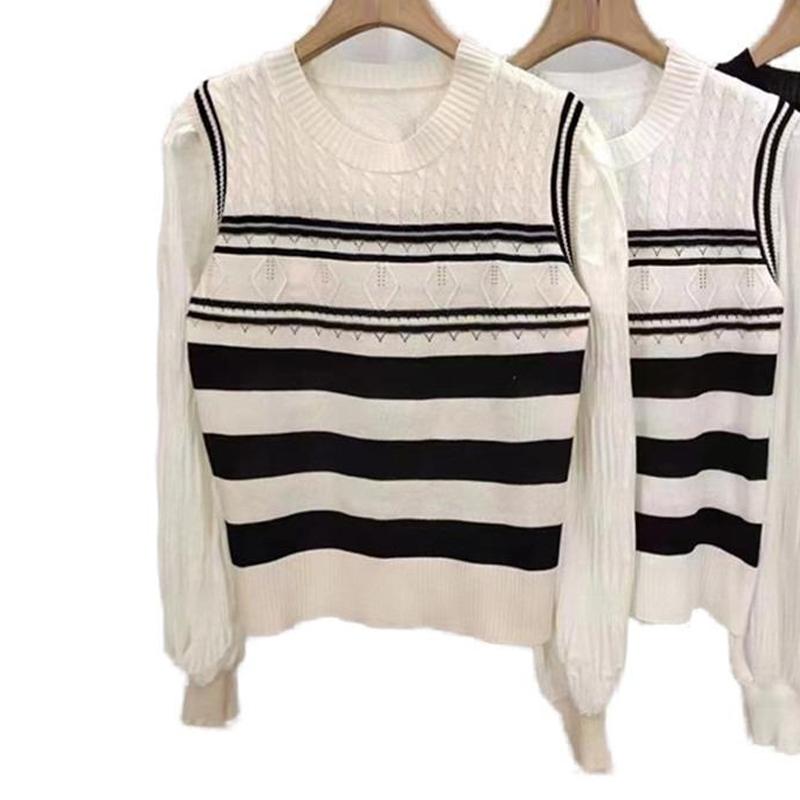 

Осенне-зимняя женская трикотажная рубашка, модная повседневная полосатая винтажная женская блузка с рукавами-фонариками, элегантная однотонная рубашка с круглым вырезом, топы 24743 абрикосовый