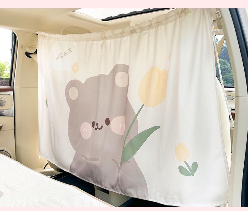 Cartoon Car Curtains: Cute Rabbit Sunshade & Privacy Divider with Heat Insulation