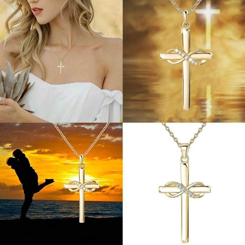 Luxurious Gold Plated Faith Necklace Neck Chain Jewelry with Imitaion Rhinestones for Everyday Wear Special Occasion