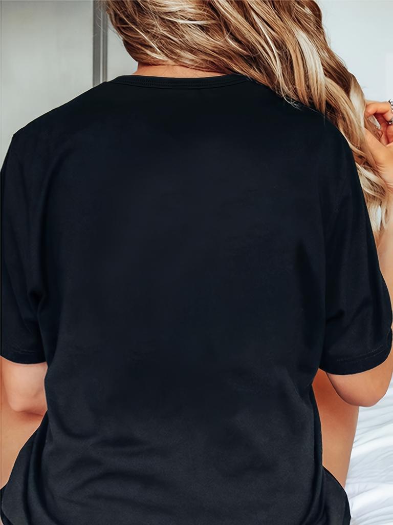 Women's Casual Coconut Tree & Colorful Letter Print T-Shirt - Soft Polyester Blend Stretchy Round Neck Short Sleeve Top