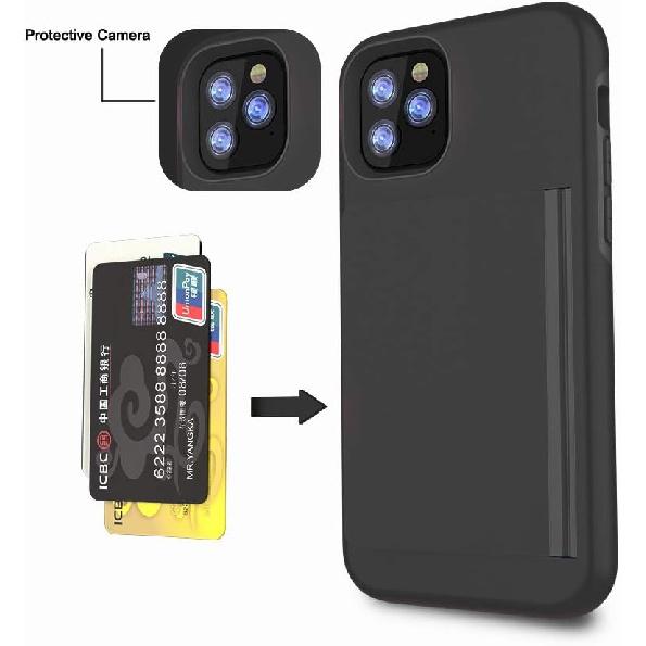 for iPhone 11 Pro Case with Card Holder,Credit Card Slot Protective Wallet Case - Black