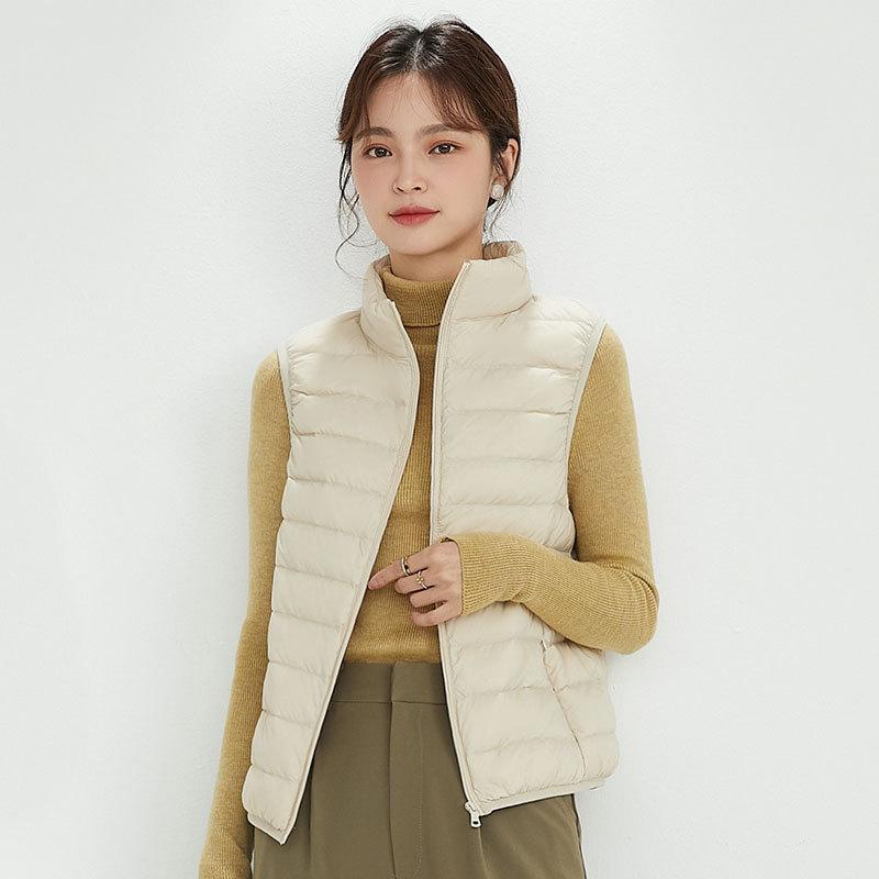 Autumn and Winter New Stand-up Collar Sleeveless Light Down Jacket Women's Short Large-size Jacket White Duck Down Tide