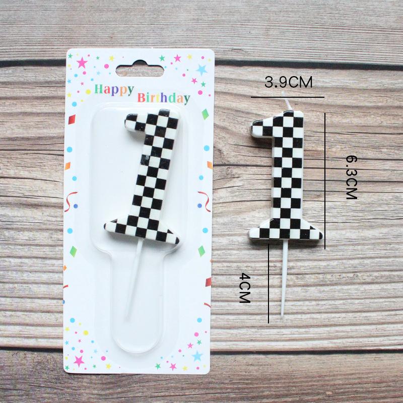 

Шахова клітинка Номер 0-9 Свічка Прикраса для вечірки з нагоди дня народження Чорно-біла сітка Свічка з номером на присосці Black and white grid digital candle 1