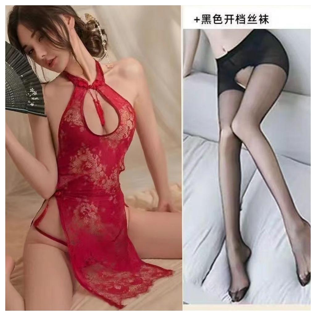 Sexy Lace Hollow Cheongsam Uniform Temptation Perspective Free Passion Suit A26