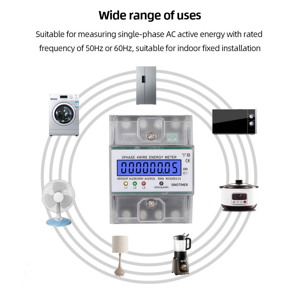 1-3pcs Din Rail 3 Phase 4 Wire Electronic Watt Power Consumption Energy Meter Wattmeter kWh 5-80A 400V LCD Backlight Display