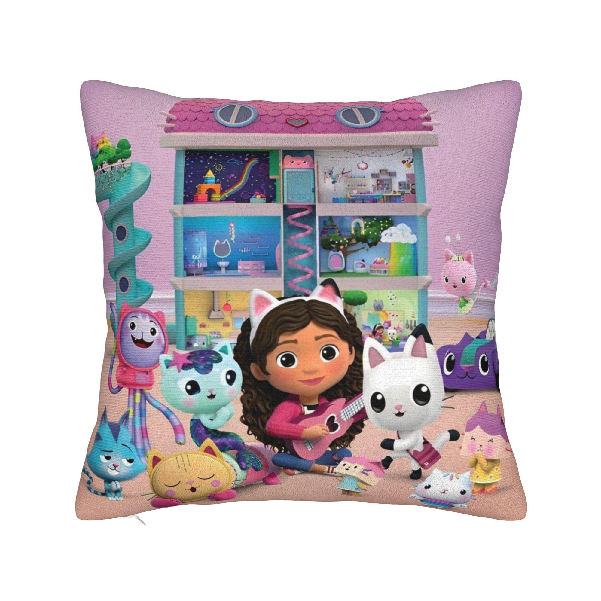 

Gabbys Dollhouses Kitty Pillowcase Polyester Cushion Cover Decoration Pillow Case Cover Sofa Wholesale 18 30x30cm 12x12in