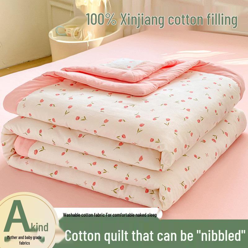 Xinjiang Cotton Summer Quilt - Double or Single Air Conditioning, Machine-Washable, Dorm-Friendly, Lightweight Cool Quilt
