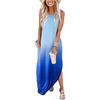 Women Casual Loose Gradient Color Pocket Long Dress Sleeveless Split Dresses