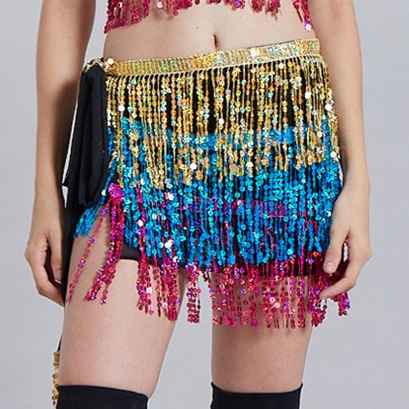 Sequin Tassel Fringe Skirt Belly Dance Costume Hip Scarf Wrap Shimmering And Elegant