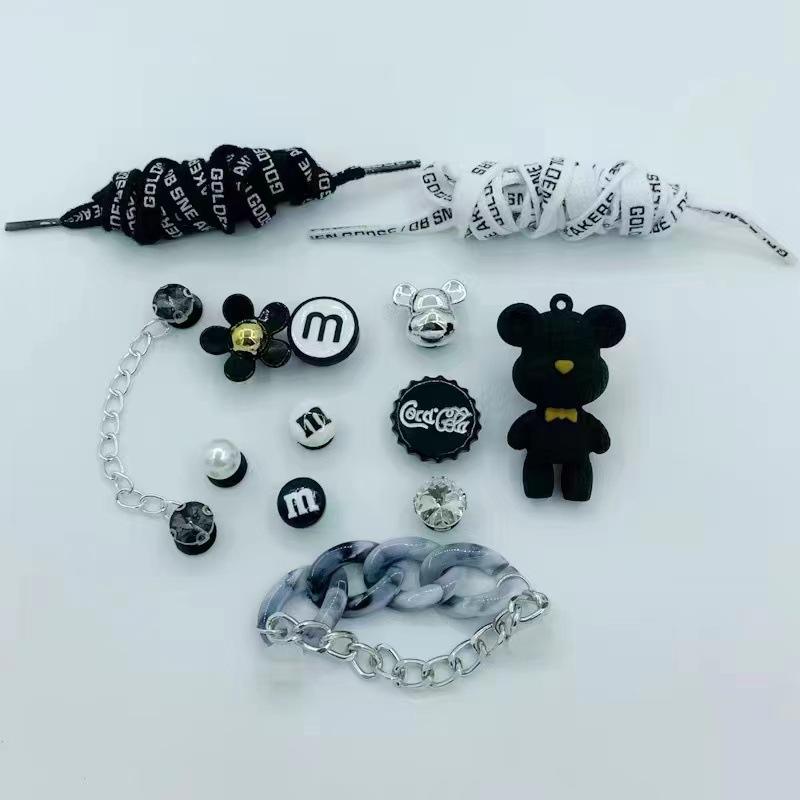 Fashion 14pcs DIY Shoes Charms Shining Rhinestone Chain Accessories For Clogs Slippers