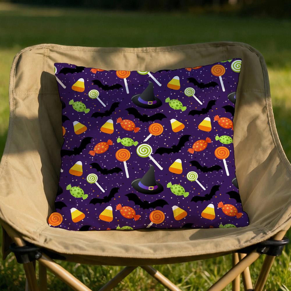 Halloween witch hat skull Cushion Cover Soft Reversible Durable Pillow Cover MultiScene Use for Home Car Daily Comfort