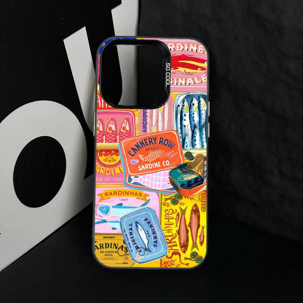S-Sardinen F-Fisch Kunst Handyhülle Für iPhone 17,16,15,14,13,12,11 Plus,Pro Max,XS,Bunte Silber Schwarz Hülle