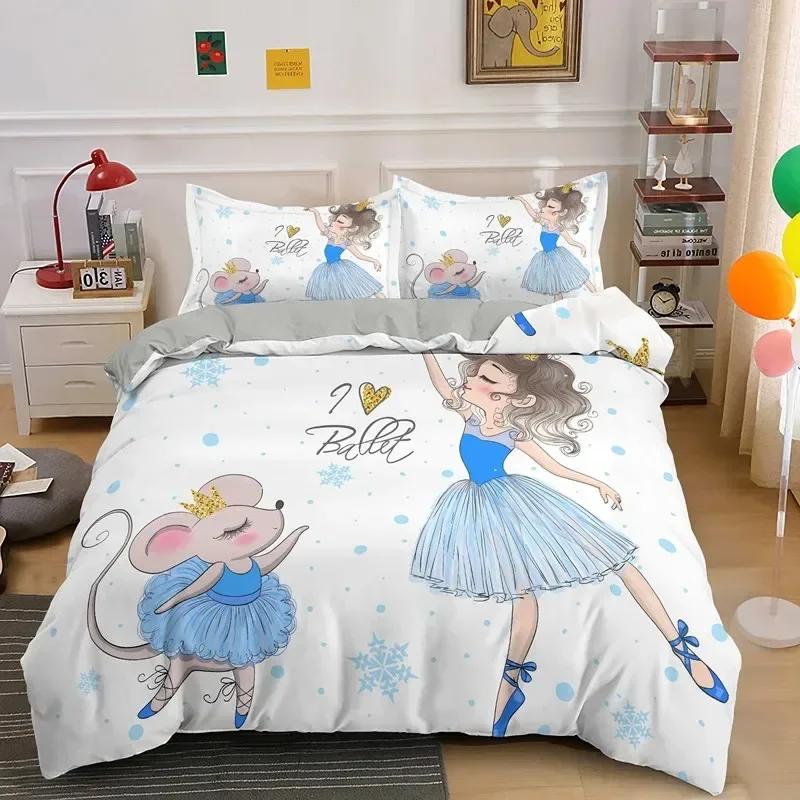 Ballet Dancer Girl Cartoon Dancing Comfortable Duvet Quilt Cover Pillowcase Bedding Set Children Bedroom Decoration Home Textile