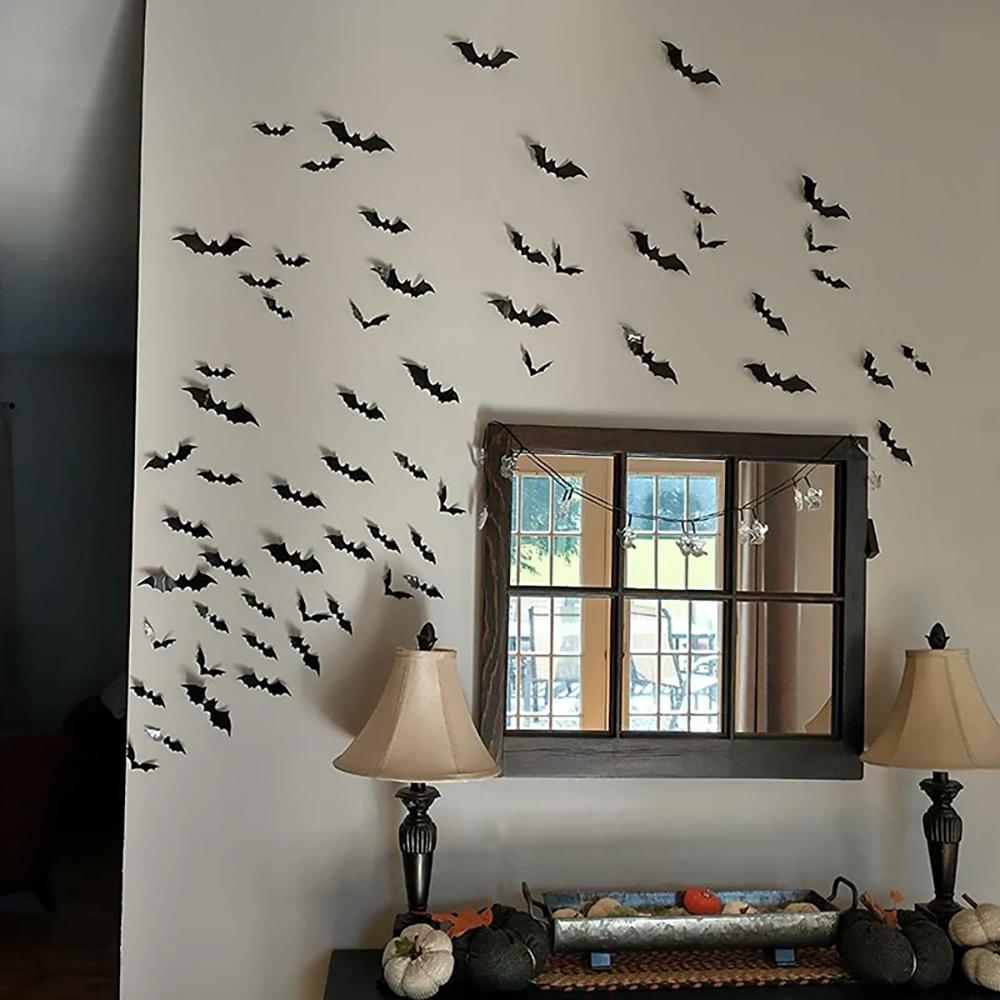 Xiaomi 12pcs Halloween Bats Decorations,3D Pvc Bat on The Wall,Black Bats Wall Stickers,Halloween Scary Props