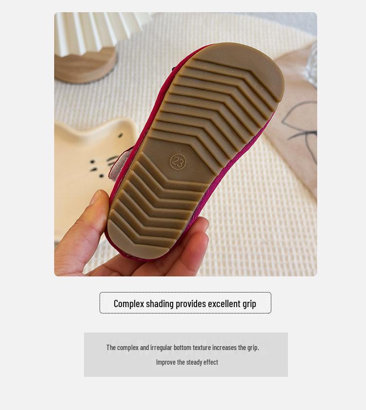 Autumn/Winter Girls' Bow Cotton Baby Flats, Versatile Velvet Low-Cut Princess Shoes