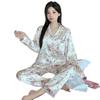 Cute Bunny Cartoon Ice Silk Pajamas Women'S Spring And Autumn Thin Long-Sleeved Trousers Two-Piece Loungewear