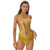 Womens Latin Dance Costume Sparkling Sequins Fringed Leotard with Elegant Cross Back Bodysuit Design