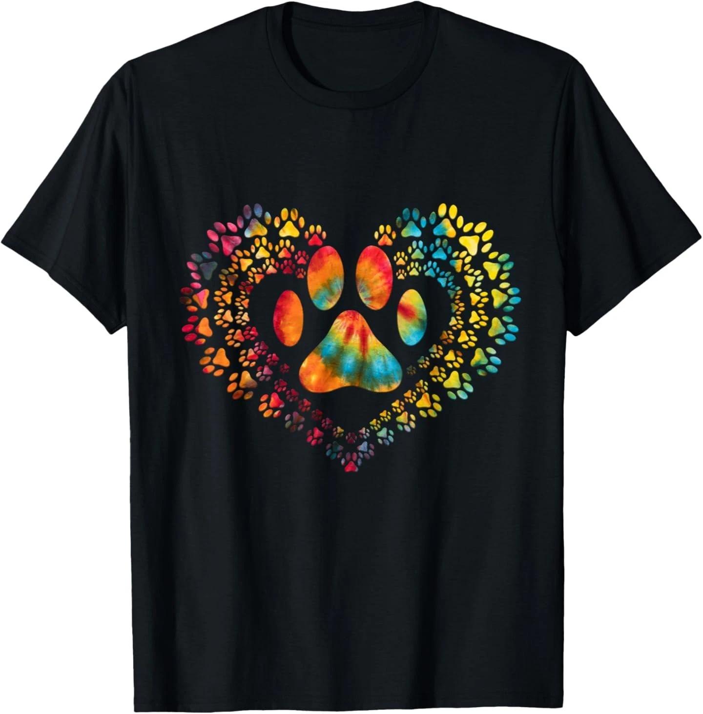 Tie Dye Love Dog Paw Print Heart Animal Lover T-Shirt XL