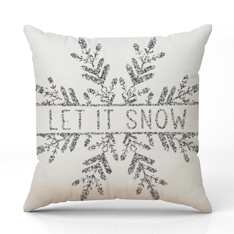 New Silver Glitter Snowflake Christmas Pillowcase Linen Print Pillowcase Festive Room Sofa Decoration