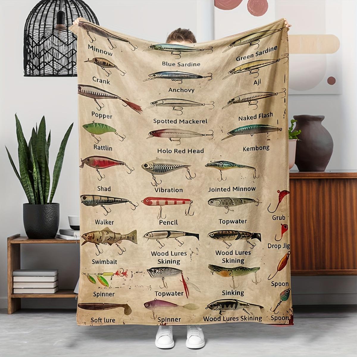 

Soft Flannel Shawl Blanket With Full Fishing Lure Guide Warm Skin Friendly For Sofa Bed Office Multifunctional Machine Washable 30x40in