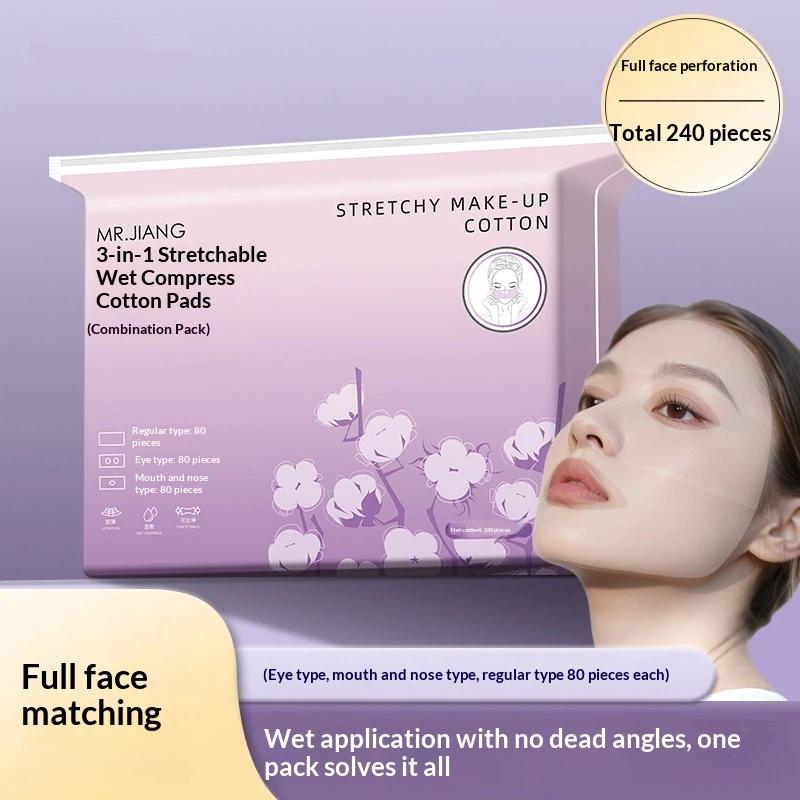 Soft Makeup Cotton Pads 3in1 Hydropathic Compress 240PCS Stretchable Large Capacity for Personal Care Use