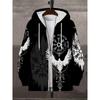 Women's 3D Printed Zipper Hooded Sweatshirt, Long Sleeves, Casual Sport Style